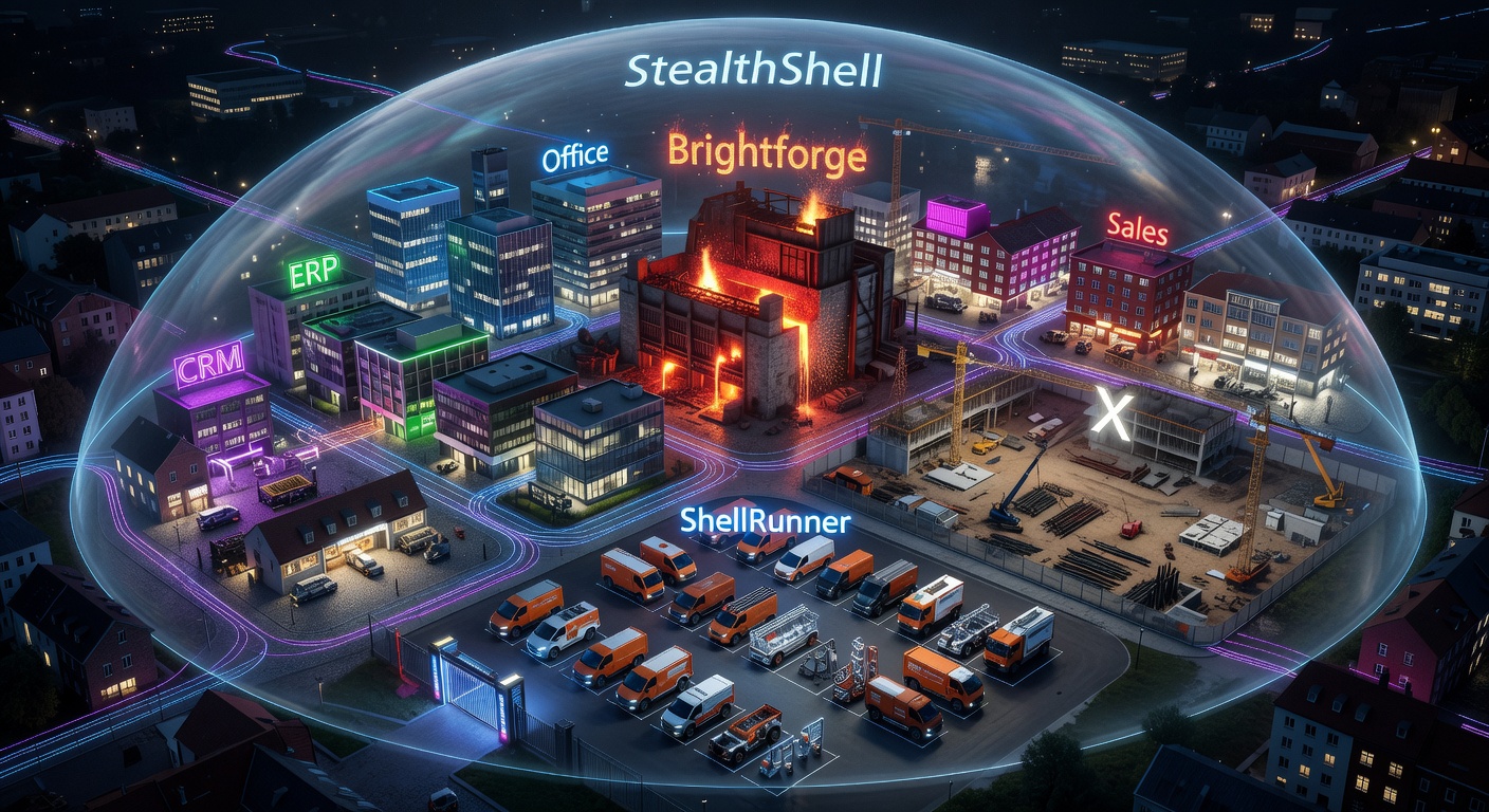 StealthShell Ecosystem – StealthCore innerhalb des Schutzschilds, ShellRunner außerhalb mit sicherem Schutzkanal